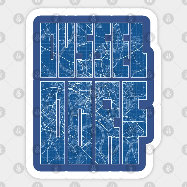 Dusseldorf, Germany City Map Typography - Blueprint Sticker by deMAP Studio